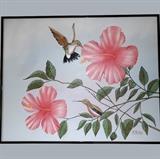 Large Signed Hummingbirds Oil Painting