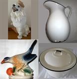 Vintage Enamel Pitcher and Pot and Vintage Animals