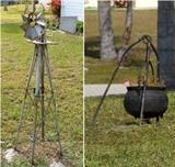 Small Garden Windmill and Cast Iron Cauldron 