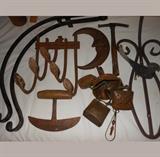 Metal Half Moon and Cow Bells Wind Chime, Old Metal Hooks