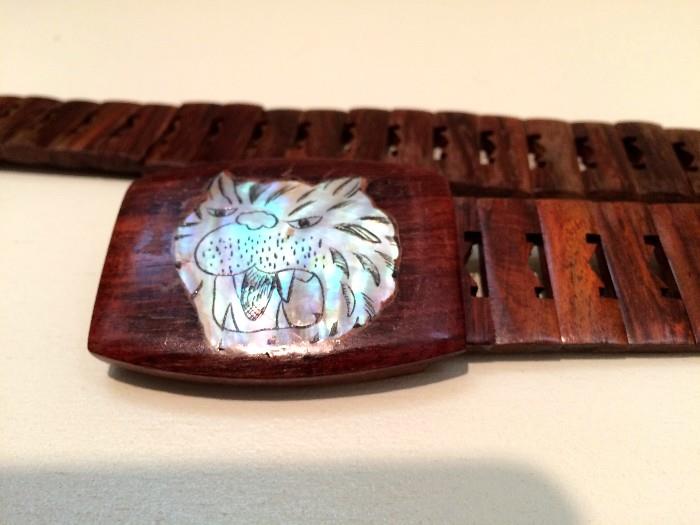 Wood and mother of pearl belt