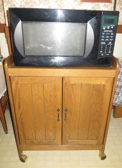 Microwave and solid wood cart/cabinet