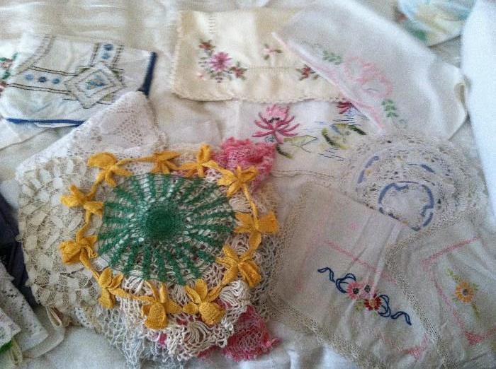 Lots of pretty handmade linens