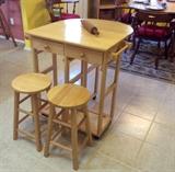 Table Set on Wheels with Stools Space Saver (Small Island Cart).