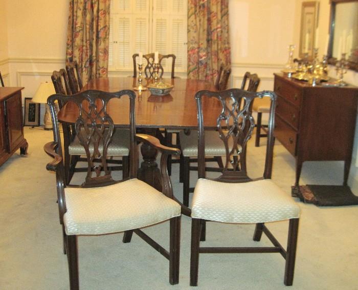 8 Chippendale chairs, old and wonderful, 2 arm chairs