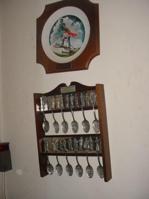 Several sets of collector spoons
