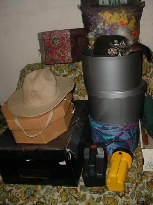 Some of the many old hats, men's and ladies