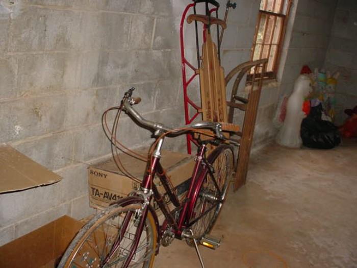 Old bicycle, sled's and more