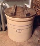Marshall Pottery 8 gallon crock with rustic wood lid (Texas)