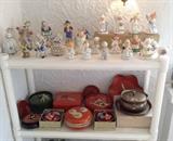 Vintage figurines including Napco & Kelvin "angels of the month" + praying children, Japanese genuine lacquerware boxes, bowls, servers & coaster sets (we also have plastic "lacquer" - not shown)