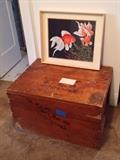 Old Japanese crate + silk embroidery picture of koi