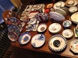 More Japanese dishes - some Imari, black & white striped flower bowl with frog, still more tea sets & plates