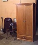 A few yard tools, 6 metal folding chairs & adorable free-standing closet (armoire) - 32" x 67" x 24.5" deep