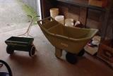 Seed spreader, Ames garden cart (like new)  Not pictured:  large metal wheelbarrow 