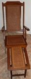 Antique Victorian Walnut Folding Wood Steamship Lounge Chair