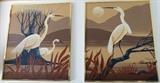 VINTAGE MID-CENTURY MODERN EGRET CANVAS PAINTINGS SIGNED FRANCO