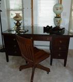 Antique Solid Wood Desk, Desk Chair