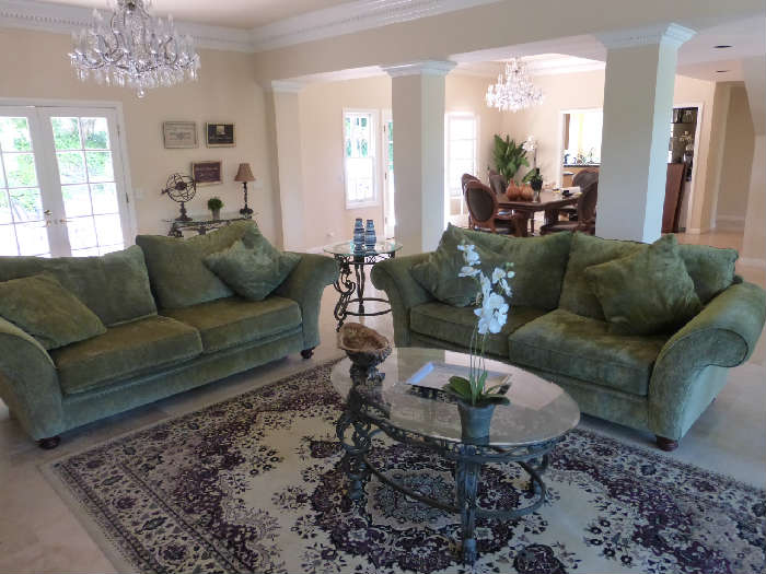 Green sofas $350 each, rug $125