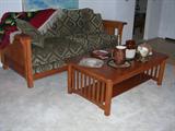 Mission Style Sofa with coffee table.