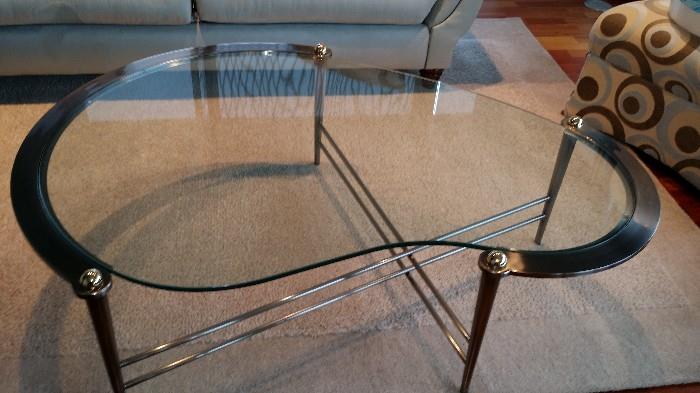 Chrome and beveled glass sofa table