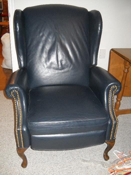 Blue Leather Recliner.