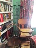 Cast Iron Candle Sticks; Antique High Chair