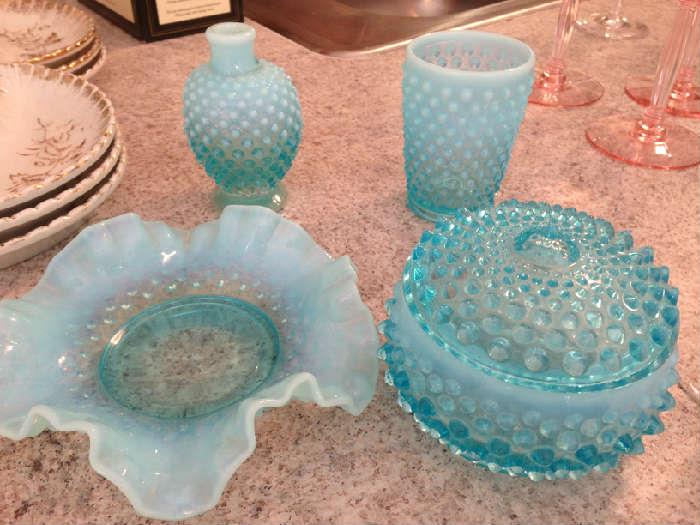 Fenton hobnail turquoise glass