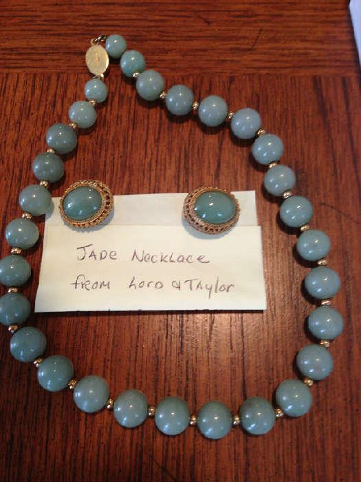 Jade beaded necklace and earrings from Lord & Taylor