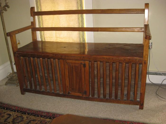 Cock fighting bench, 63L x 23D x 43H, very unique and beautiful wood