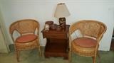 Chairs and sm. table, pottery lamp