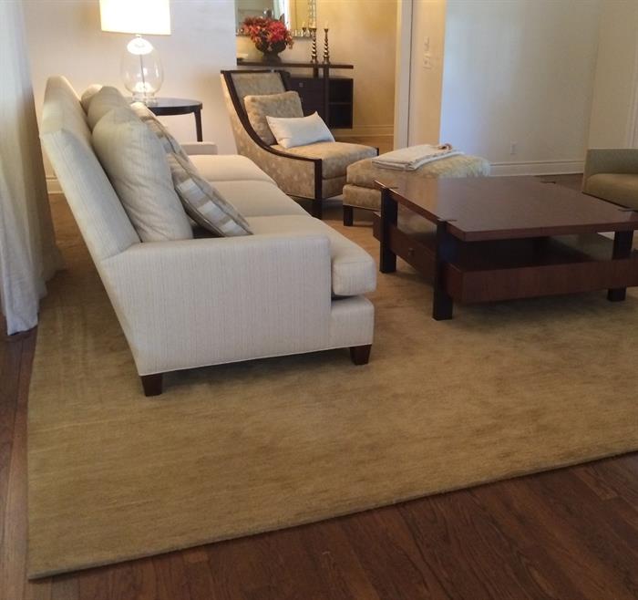 Large Wool Rug: 13’5” x 15’ Custom Dyed (Goldish Wheat) Hand Carded