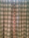 Curtains: Pinch Pleat buffalo check curtains with blackout and pink/green/yellow fringe.&nbsp;There are 4 panels.. each 33" by 101" &nbsp;
