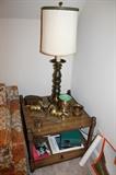 Stanley end table (2) and brass items