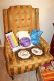 Vintage striped armchair and knitting items