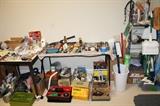 Tools, cleaning supplies, and various garage items