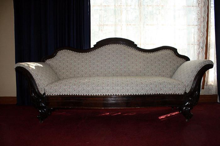 1873 Victorian Settee.  This settee was originally owned by a judge in Owosso, Michigan during the late 1800s. I believe there to be horse hair underneath the upholstery.  