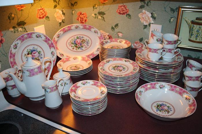 "Spring Garden" by Red Sea.  Serving set for 12 including tea set, platter and serving bowl