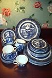 Johnson Brothers Ironstone Blue Willow. Sold as a set of 6 place settings, six pieces each. Dinner plate, salad plate, bread and butter plate, cup and saucer and cereal bowl