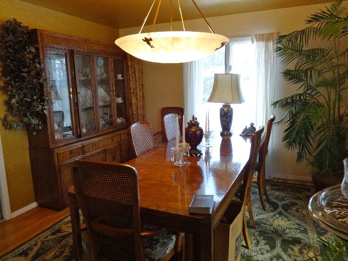 dining room table and 6 chairs  and ceiling fixture