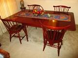 Cherry Wood Dining Table with Windsor Chairs, 1950's. 