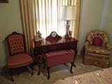 Another Renaissance Revival Period Chair, queen anne style vanity with bench chair and upholstered club chair 