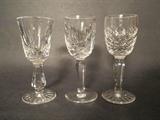 3 Waterford Crystal Cordials, Lismore, Kildare, and Comeragh pattern.