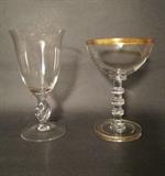 Twist Footed Goblet by Imperial Glass Co, and Tall Deco Champagne Stem  'Pristine' by Cambridge Glass Co. 