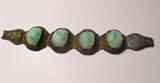 Antique Chinese Gilded Silver filigree Bracelet with 4 carved Jade stones.   Marked China Silver on the back.  