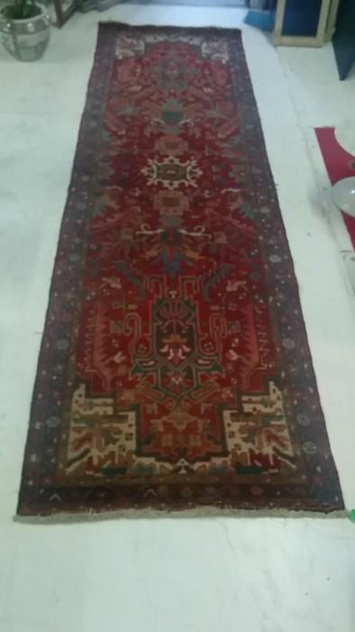 Hand woven 100% wool Persian runner, measures 13' x 3'9"