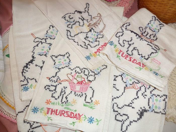 Vintage Embroidered Tea Towels