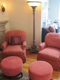Swivel armchairs.Ottomans/foot-stalls. North Wind style Floor Lamp.