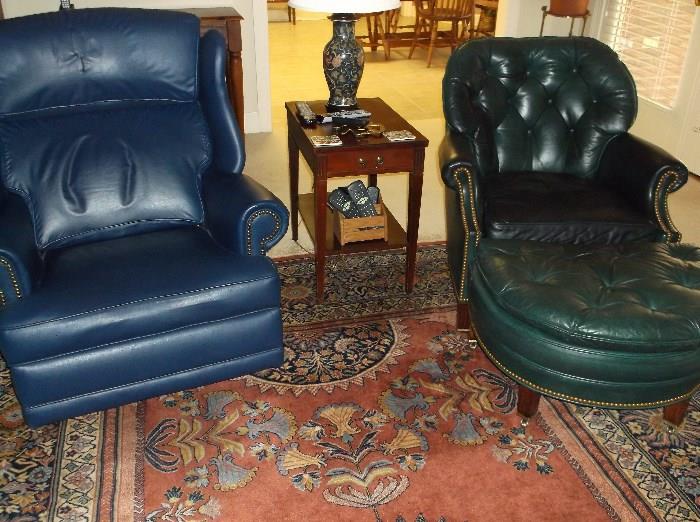 Leather chair w/ottoman and faux leather recliner
