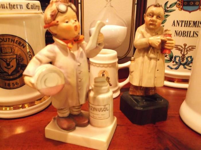 Hummel and Anri pharmacist figurines