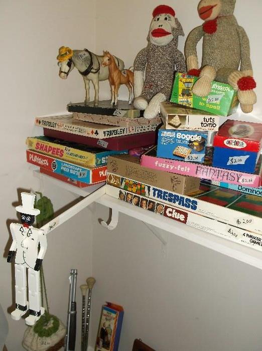 Old sock monkeys and board games